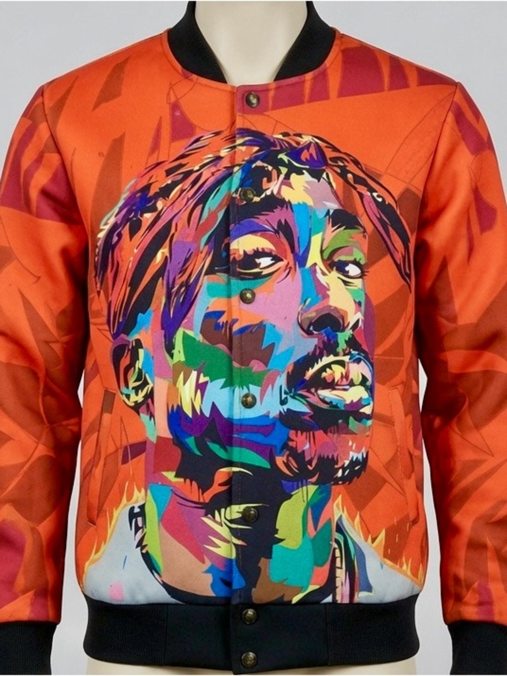 Mr. & Mrs. 1991INC Tupac Shakur Graphic Snap Button Bomber Jacket Size - Large